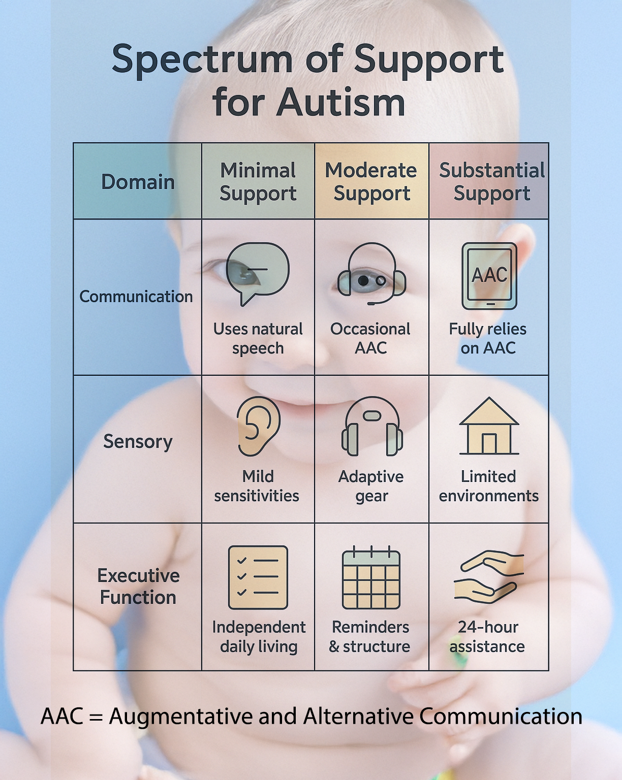 A baby with autism awareness symbols</p>
<p>AI-generated content may be incorrect.
